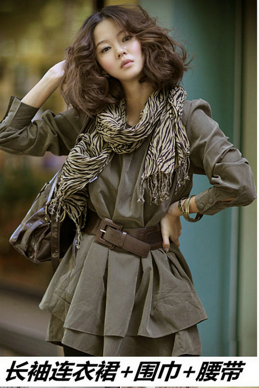 8371 autumn and winter long-sleeve dress scarf belt