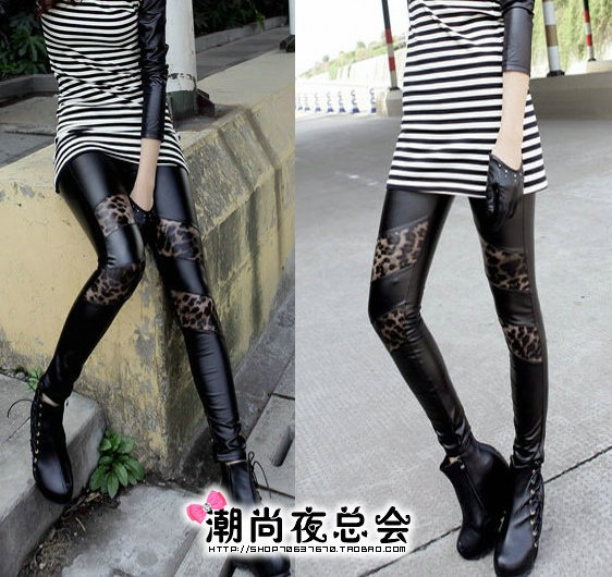 839 legging women's trousers skinny pants for women leather PU leopard print fashion