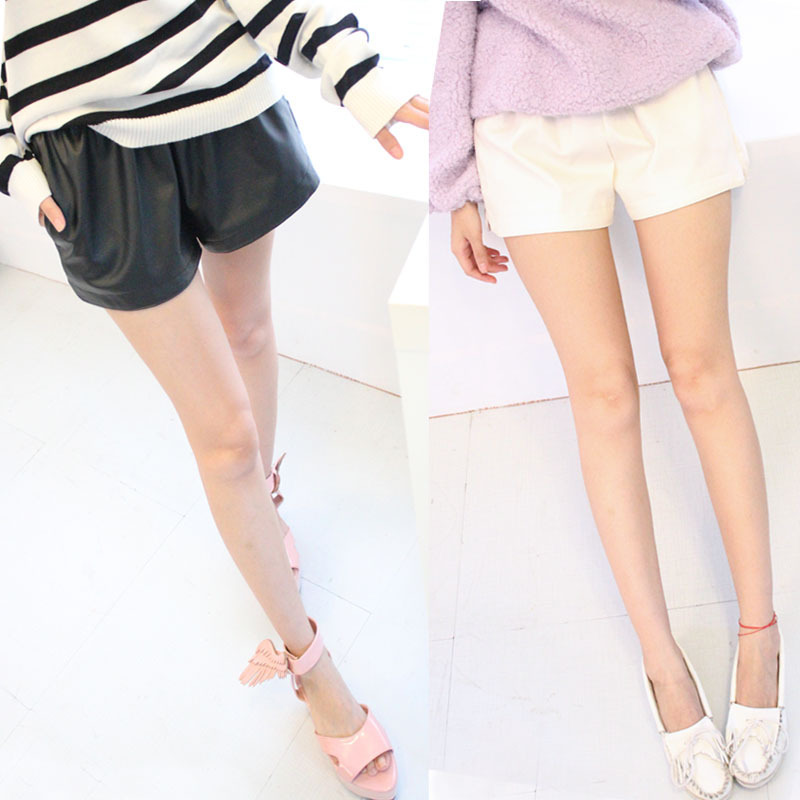 8412 sty nda elastic all-match fashion small placketing single-shorts shorts leather pants