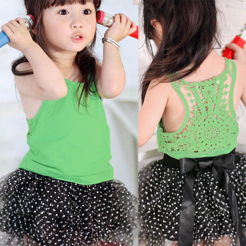 8504 children's clothing girls clothing all-match green lace tank sleeveless female child t-shirt baby summer