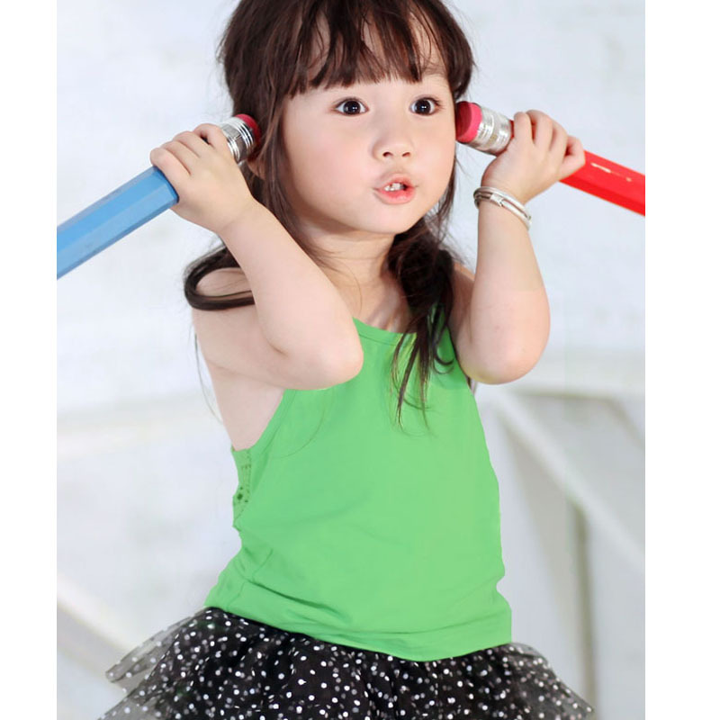 8504 children's clothing girls clothing female child all-match solid color lace vest summer