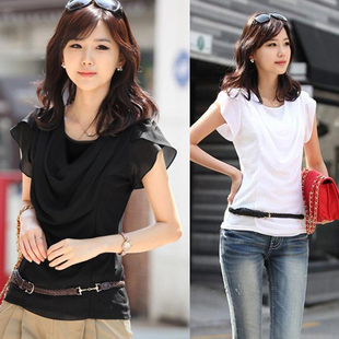 8556 slim play short-sleeve women's white chiffon top short-sleeve T-shirt