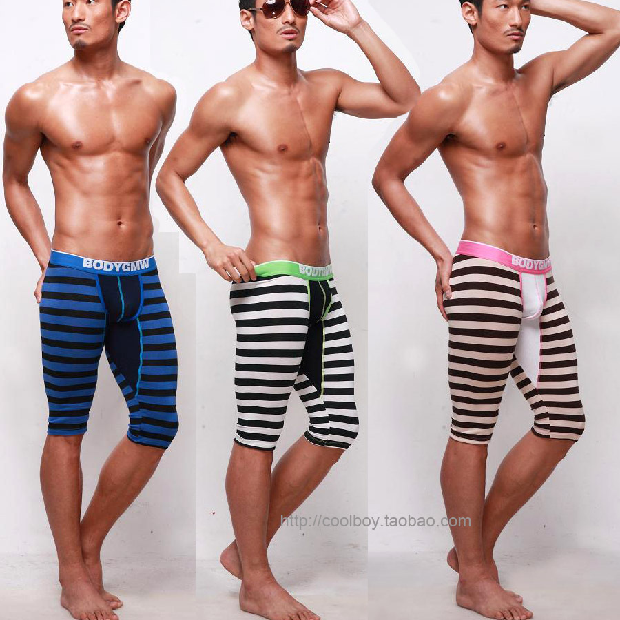 88 gmw low-waist male knee-length pants tight modal stripe underwear pajama pants capris