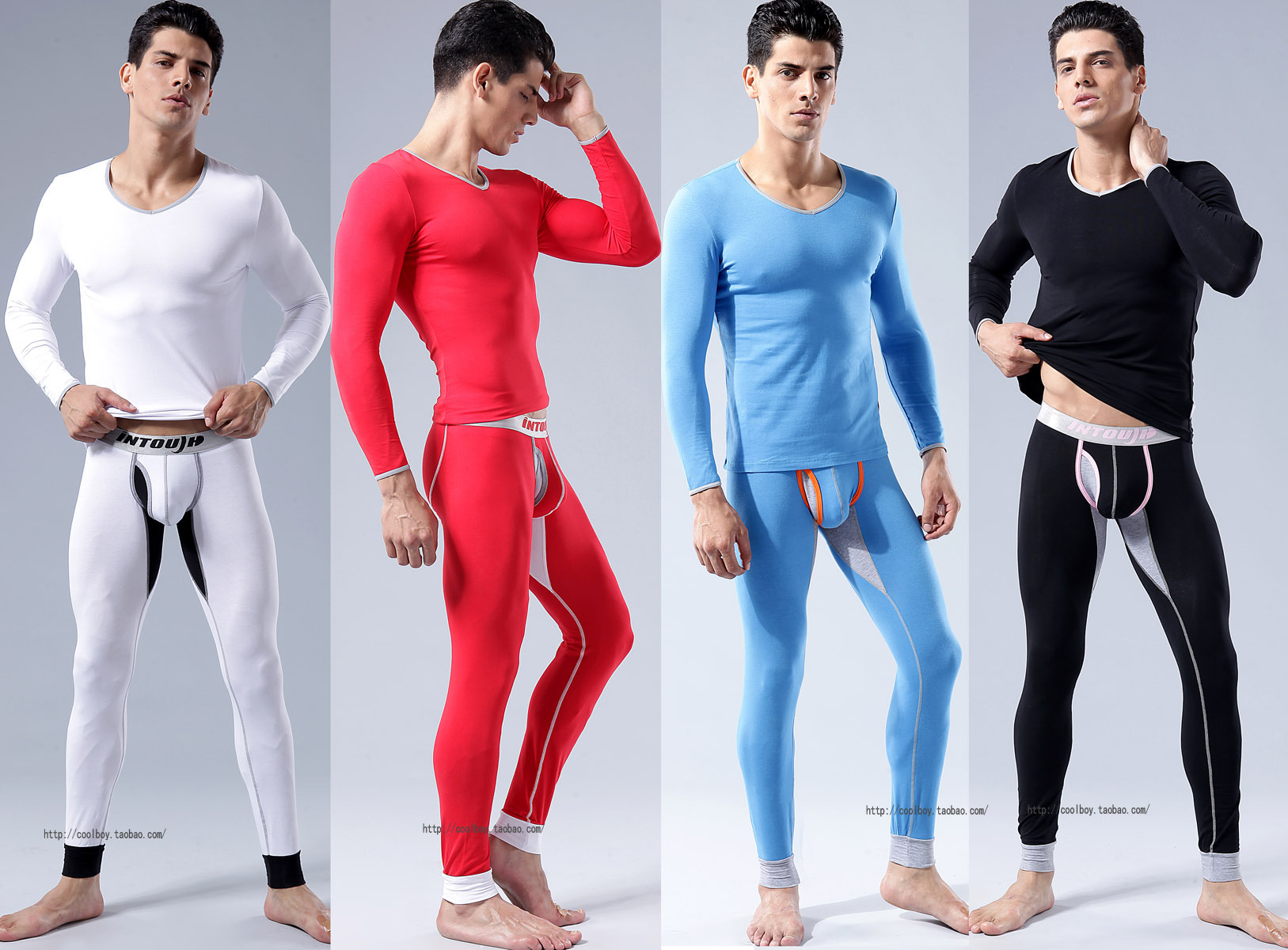 88 intouch male underwear set 100% cotton V-neck tight male long johns long johns set