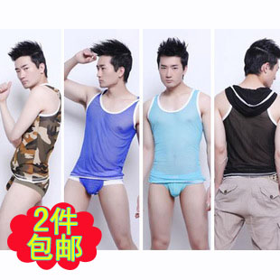 88 intouch male vest 545 fashion sexy transparent with a hood gauze vest