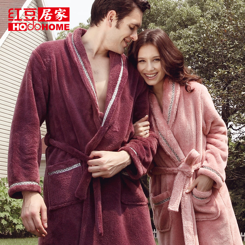 88 lovers robe globalsources at home service autumn and winter male female long bathrobe solid color thickening clothing coral