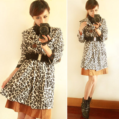 880 pussycat cat faux fur wool double breasted fur leopard print outerwear overcoat