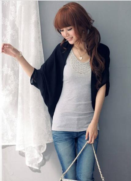 8805 # summer wear bats sleeve chiffon stitching small coat shawl