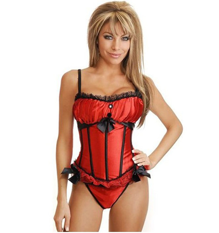 88199 red   Women intimates sexy lingerie satin corset