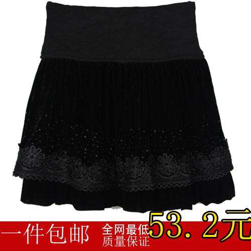 8833 2012 autumn leather skirt autumn and winter short skirt gold velvet bust skirt lace black puff skirt