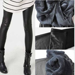 8899 big thick ! winter beaver goatswool matt faux leather ankle length trousers double layer legging thickening