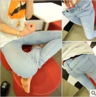 8899p55 2012 slim pencil pants light color repair distrressed skinny pants female jeans