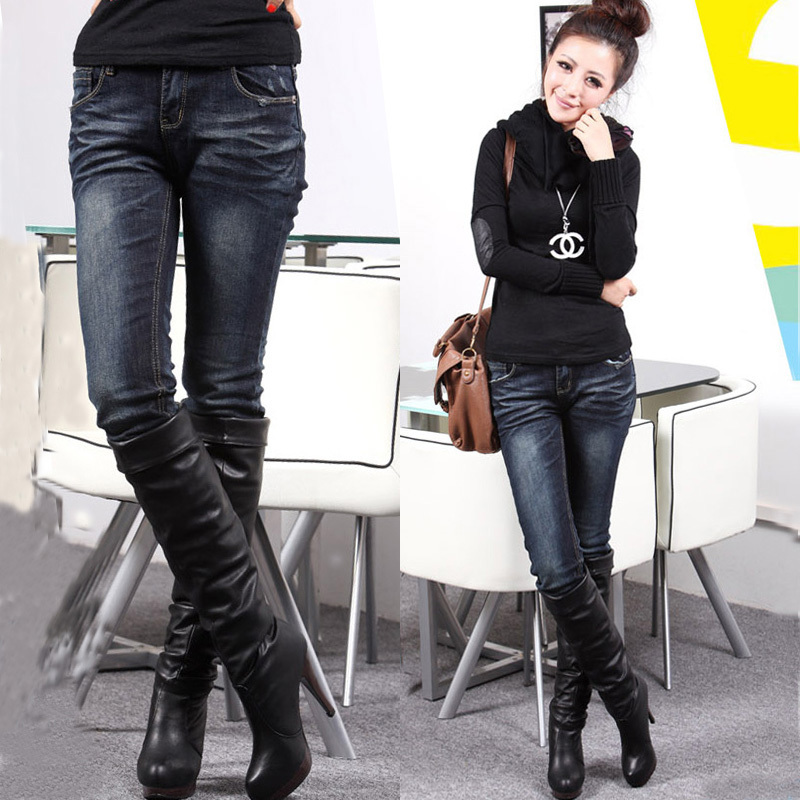 8903 2013 new arrival european version of the slim distrressed wearing white elastic denim trousers