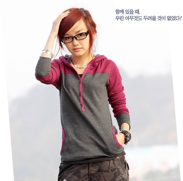 8905 2010 autumn o-neck hooded color block decoration long-sleeve T-shirt sweatshirt outerwear 2