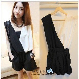 8967 # super beautiful black and white with the classic color chiffon piece pants jumpsuit coveralls pants Photos