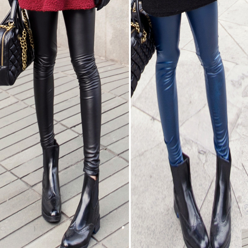 897 fashion add velvet quality leather legging pants female trousers pencil pants autumn and winter