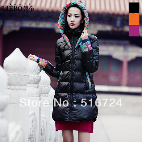 90% white duck down stitching hooded down jacket long section of women