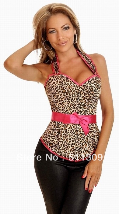 9030 - BUSTIER , Exercise selfcontrol clothes, sexy leopard grain design, with flower adornment