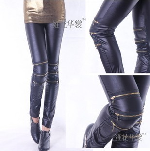 905 fashion faux leather legging faux leather zipper patchwork ankle length trousers faux leather warm pants boot cut jeans