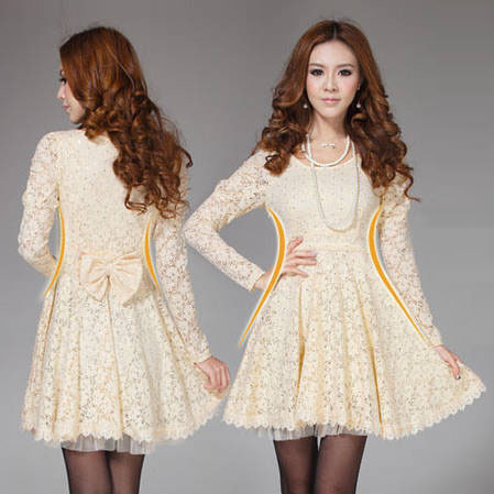 9054 # 2013 autumn and winter new Korean Women Slim long-sleeved primer lace dress