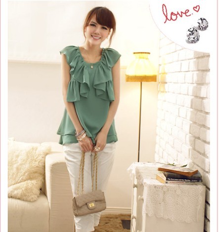 9154 large lotus leaf double layer chiffon top