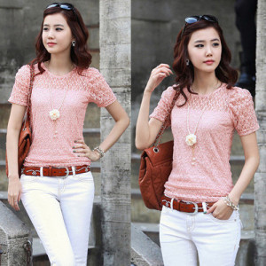 9315 all-match summer gentlewomen lace bubble short-sleeve T-shirt