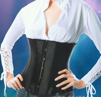 9422  Black satin  lace up boned underbust corset bodyshaper S-2XL