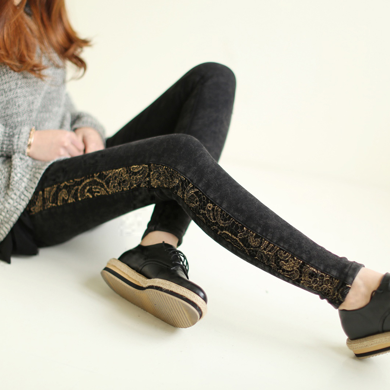 9502 - 0107 2012 women's plus velvet thickening lace skinny jeans (WC009)