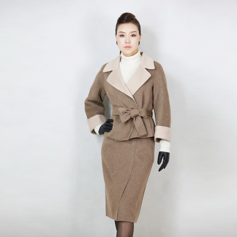 972 high quality double faced wool cashmere skirt set camel hr1004