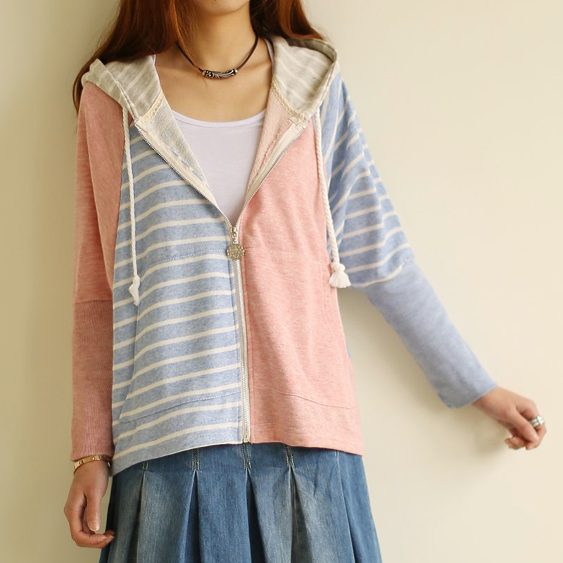 9772 - 2013 stripe small fresh with a hood batwing sleeve plus size sweatshirt outerwear 0225 female