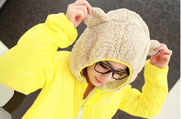 98009 cartoon panda hat candy solid color cotton-padded jacket outerwear 3