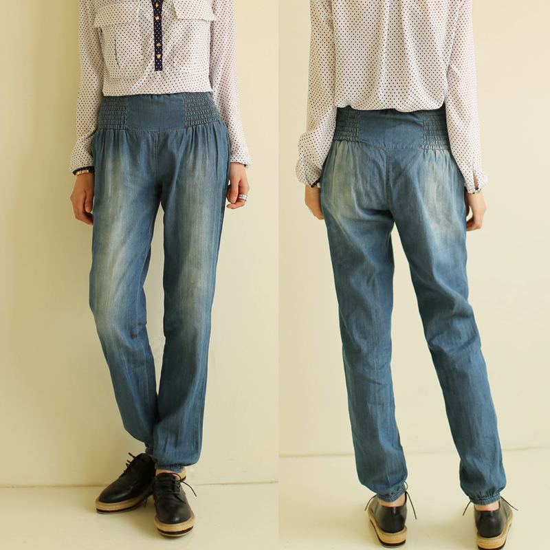 9845 - 2013 spring fashion elastic high waist wearing white water wash thin jeans trousers 0225 female (WC009)