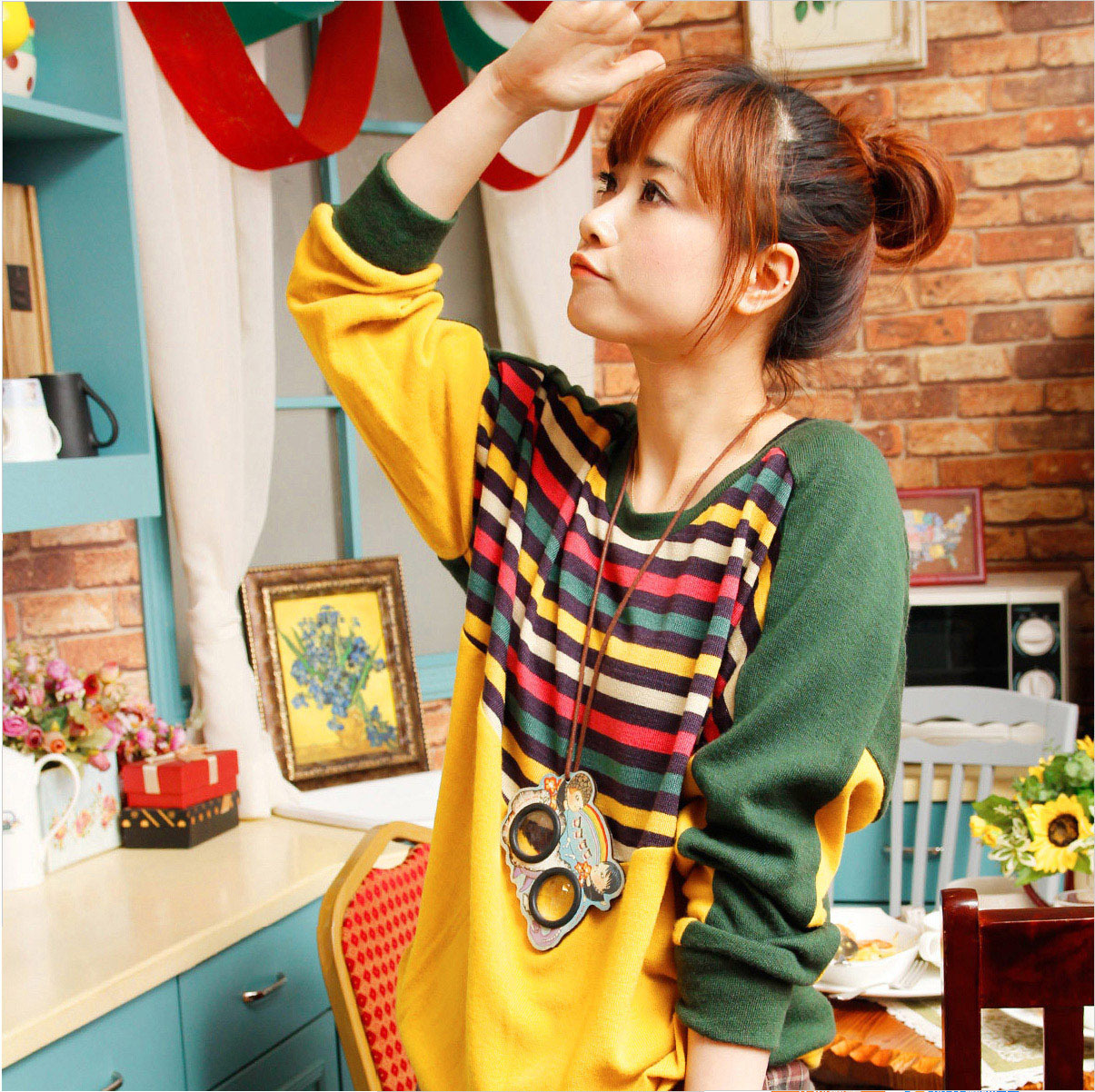 986 2012 new arrival autumn stripe color block decoration loose plus size sweater o-neck hiphop