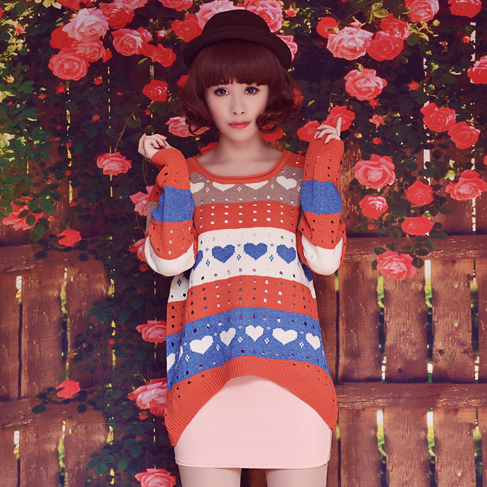 99 2 set season of love patchwork o-neck loose sweater pullover casual outerwear sweater