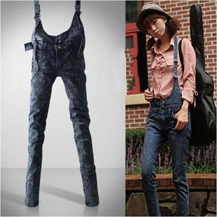 9913 2013 bib pants female four seasons fashion pencil pants skinny pants denim trousers