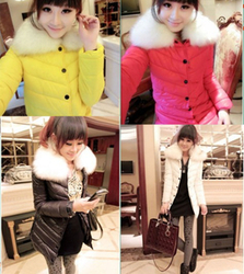 9916 candy color fur collar cotton medium-long wadded jacket outerwear