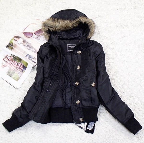 A-1 autumn and winter female wadded jacket cotton-padded jacket slim with a hood fur collar jacket design short outerwear plus