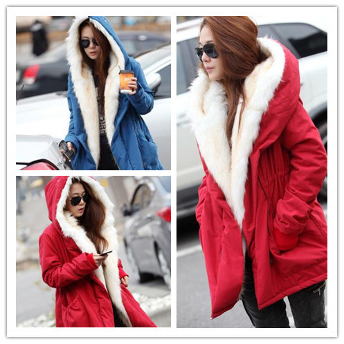 A 2012 autumn and winter fashion large fur collar with a hood trophonema liner thermal wadded jacket women cotton-padded jacket