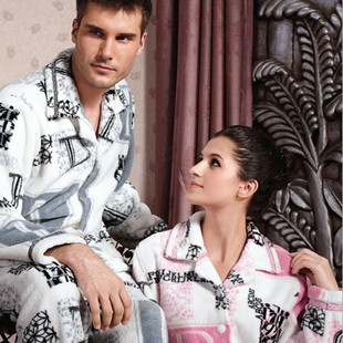 A delicate sleepwear  winter letter lovers coral fleece thermal set lounge