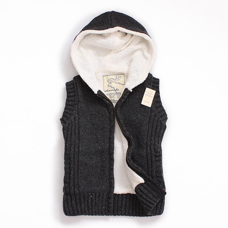 A f women's wool sweater berber fleece hooded vest