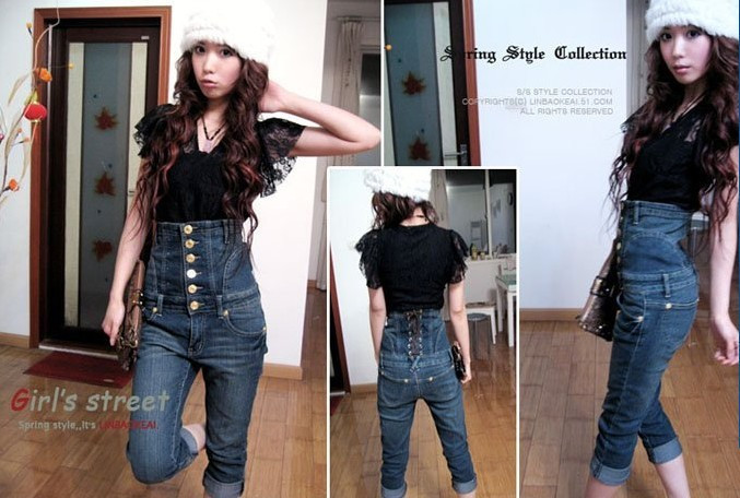 A free shipping Autumn vivi big c fashion slim breasted high waist one piece women's jeans