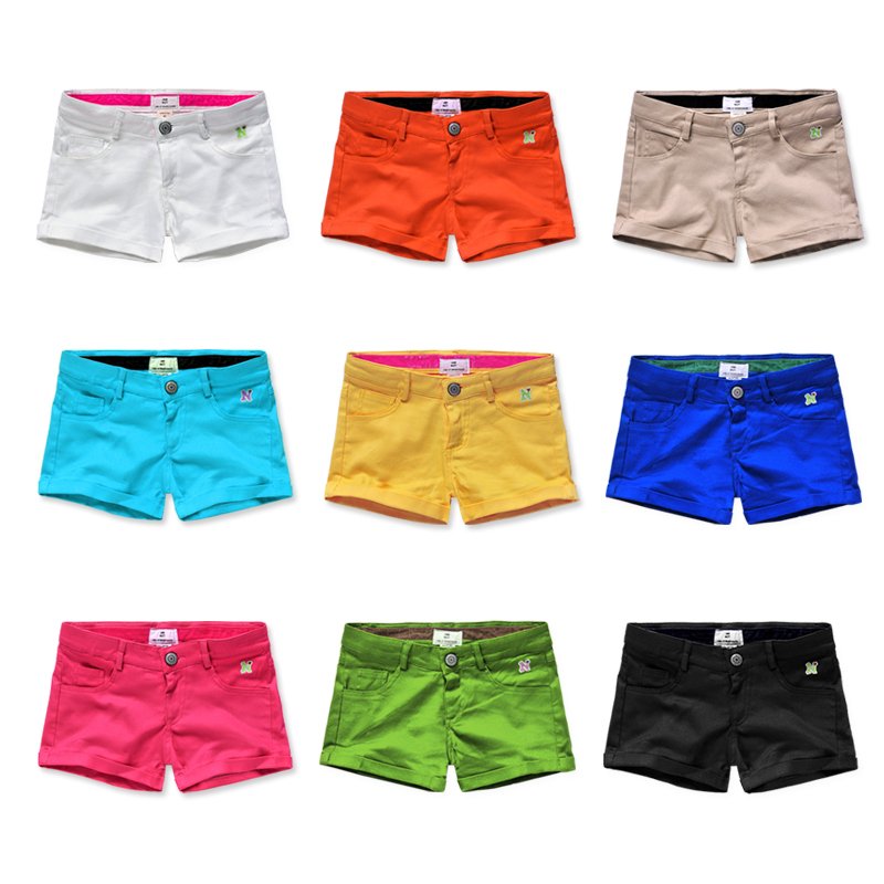 A free shipping Candy color casual shorts 100% cotton multicolour roll-up hem casual pants shorts Women 3624