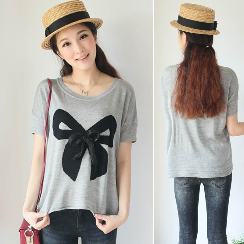 A041-058 female 2012 Women short design o-neck pullover bow loose sweater