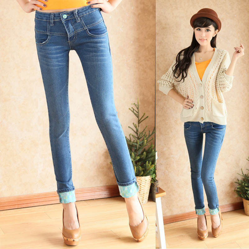 A053-078 female 2012 slim low-waist roll up hem roll-up hem jeans skinny pants pencil pants