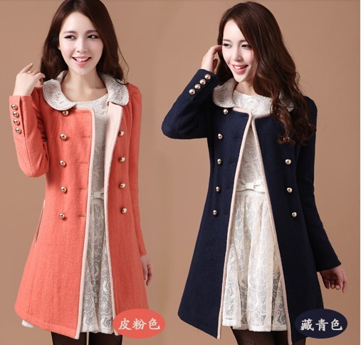 A068 2012 slim double breasted beading o-neck woolen overcoat outerwear trench