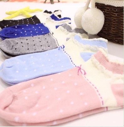 A072 socks lace decoration vintage bow dot sock women's sock slippers