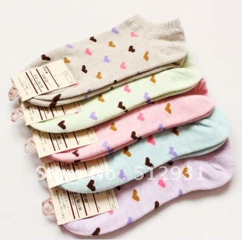 A111 socks candy color love butterfly women's 100% cotton socks invisible sock slippers