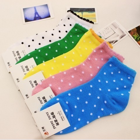 A132 socks candy preppy style dot polka dot lace decoration 100% cotton sock