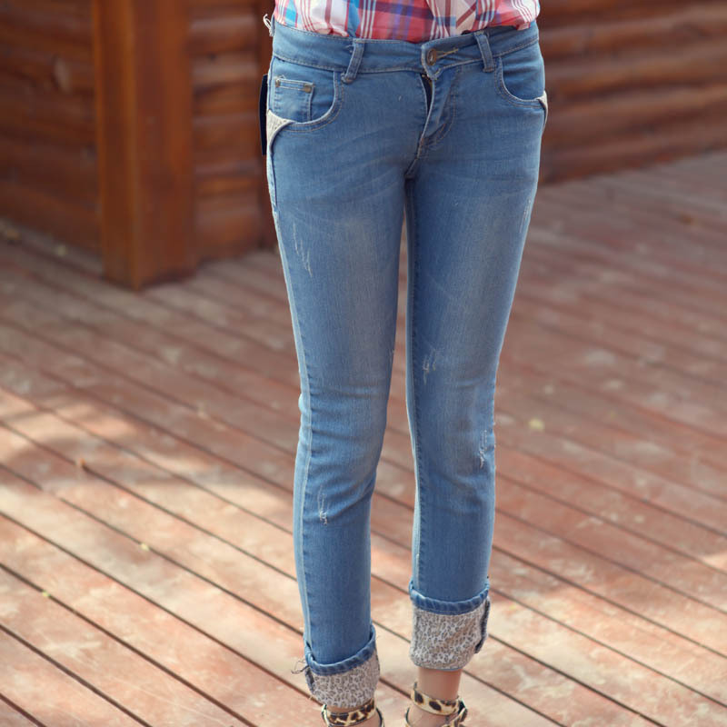 A154-245 female 2012 slim leopard print roll up hem roll-up hem low-waist denim skinny pants pencil pants