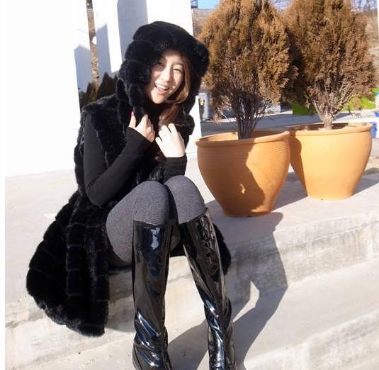 A185 ladies thickening rabbit fur leugth long design rabbit fur with a hood vest